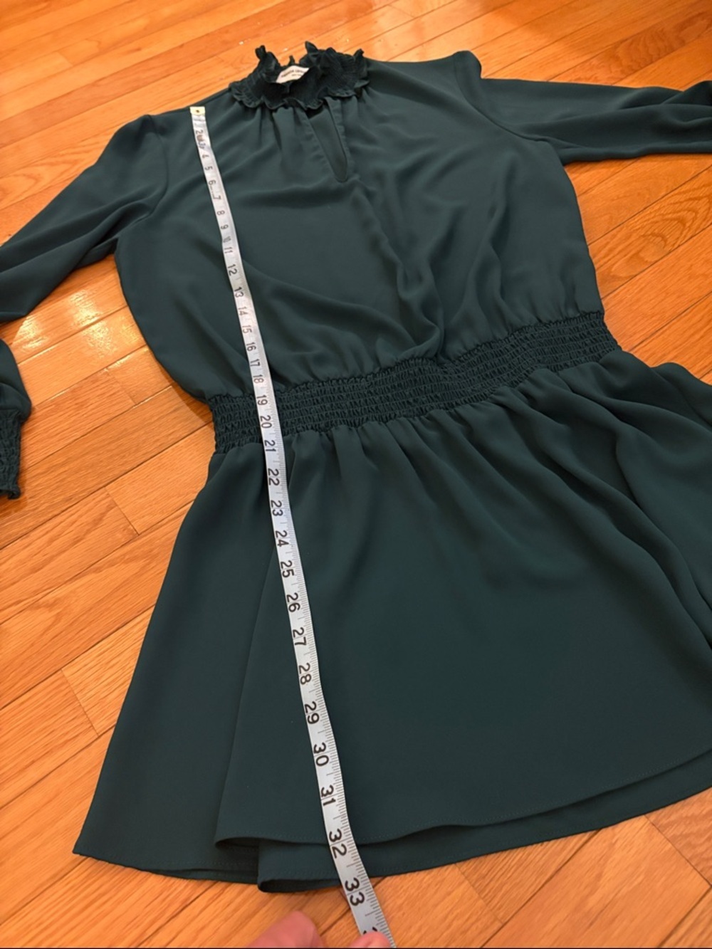 Amanda Uprichard Dark Teal Long Sleeve Smocked Waist Mini Dress - Picture 9 of 10